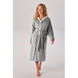 Unisex-Bademantel OTTO HOME "Miia, ideal für Sauna, Spa & im Urlaub" Gr. L, grau (grau, hellgrau), L:125cm, Microfaser, Hausmäntel, Unisex-Bademantel, weich und kuschelig, plüsch, für Damen und Herren, S-XL