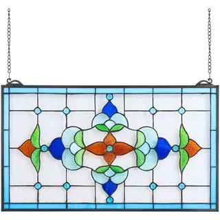 VEVOR Buntglasfensterpaneel (664 x 402 mm) hängendes Buntglas mit Kette, Buntglas im Tiffany-Stil zum Aufhängen, traditionelles rechteckiges Vintage-Kunsthandwerk Fensterdekor für Küche & Kirchen