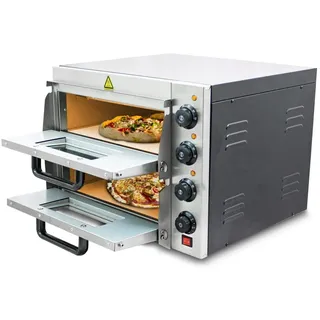 Bituxx Professioneller Doppel Pizzaofen Pizzabackofen Pizzamaker Elektrisch 3000W mit Steinplatte, Gastro Steinbackofen für Pizza, Brot und Backwaren, Leistung 3000 Watt, Temperatur bis zu 350°C