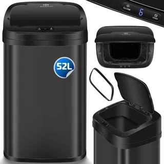 KESSER® Sensor Mülleimer Küche | Automatik mit Bewegungssensor Abfalleimer & Soft-Close-Deckel | Müllbehälter mit Touch-Bedienfeld & Sensor | LCD-Display | Edelstahl | inkl. Müllsackhalter - Schwarz