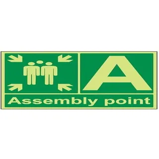 vsafety 17006bq-g Fire Assembly Point Schild, ASSEMBLY Point mit Buchstabe, Kunststoff, Landschaft, 600 mm x 400 mm, grün