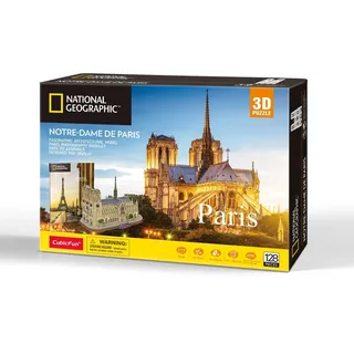 Cubic Fun CubicFun 660986 National Geographic 3D Puzzle, Notre-Dame de Paris, 3D Modell Bastelset mit 128 Teilen, Modellbausatz für Kinder ab 8 Jahren