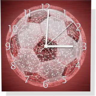 Wallario Design Wanduhr Fußball digital - Netzwerk in rot aus Aluverbund, Größe 30 x 30 cm - Rot