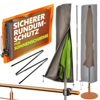 4smile Sonnenschirm Schutzhülle - Schutzhülle Sonnenschirm Ø 300 cm / 250 x 150 cm - Polyester Sonnenschirmhülle, robuste Schirmhülle, Schirmabdeckung mit Stab, Reißverschluss, Taupe