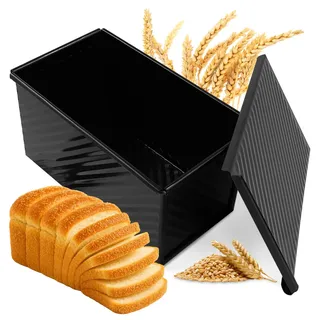 Vidoxdu Toastbrot Backform Mit Deckel, 450g Antihaft-Toastbrotform, Brotbackform Pullman Laib, Kastenform aus Kohlenstoffstahl mit Belüftungslöchern für Brote, Kuchen, Gebäck(21x12x11,7CM, Schwarz)