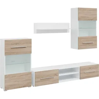 vidaXL 5-tlg. Wohnwand mit LED-Beleuchtung Sonoma-Eiche Holzwerkstoff - Braun