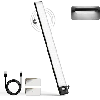 LQWELL® Schrankleuchte mit 84 ​​LEDs und Bewegungsmelder, 42.5 cm, 2200 mAh, Wiederaufladbar, Dimmbar, Schrankleuchte für Küche, Kleiderschrank, Bücherregal, Schlafzimmer (Schwarz, 1 Stück)