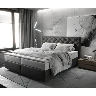 Boxspringbett Dream-Great 180x200 cm Mikrofaser Anthrazit Vintage mit TFK Matratze und Visco Topper