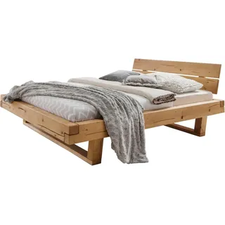 Home Affaire Massivholzbett »Ultima Balkenbett Doppelbett, Füße mit Kufenform«, (hohe Belastbarkeit: 200kg je Seite), FSC®-zertifizierte Wildeiche oder Fichte, viele Breiten zur Auswahl braun