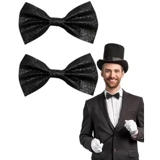 MYGLOAR 2er Pack Herren Glitterfliege vorgebunden mit Pailletten für Junggesellenabschied Karneval Weihnachten (Schwarz)