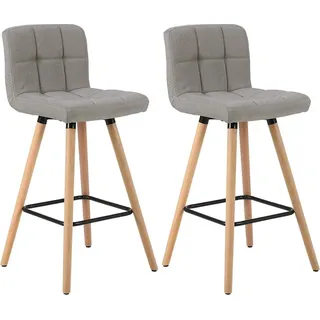 WOLTU 2er-Set Barhocker Barstuhl Bistrohocker Tresenhocker mit Lehne und Fußstütze Design Stuhl Massivholz Leinen Hellgrau - Hellgrau