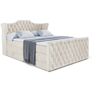 altdecor Boxspringbett Vila-Z King - 120x200 - H3/H4 - Creme - Holzwerkstoff - Höhe ca. 20 cm , 120x200 cm , Schlafzimmer, Betten, Boxspringbetten