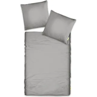 CASABEL Bettwäsche-Set aus 100 % Baumwolle Mako-Satin Bettbezüge Set mit Reißverschluss 2-teilig Bettbezug 155 x 220 cm und Kopfkissenbezüge 80 x 80 cm Silber-Grau - Grau