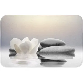 OnlyWow Badematte Steine - Lotus - Weiß - Wasser - Zen Badvorleger 80x50 cm , Textil , Füllung: Polyurethan (Pur) , Rechteckig , 80x50 cm , Heimtextilien, Badtextilien, Badematten