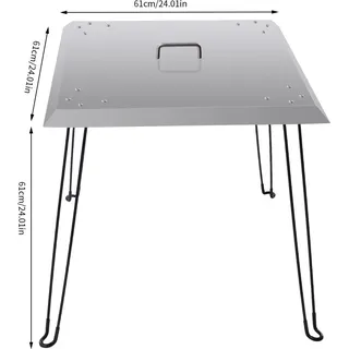 Feuerstelle/Feuerschale Zubehör - Hitzeschild & Abdeckung - Ø 61 cm - Edelstahl - Klappbare Beine - Hitzebeständiger Griff - Wetterfest - Innen/Außen - Silber