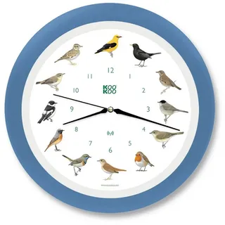 Kookoo Singvögel Quarzwerk Himmel-blau, Die Singende Vogeluhr, runde Wanduhr mit natürlichen Vogelstimmen