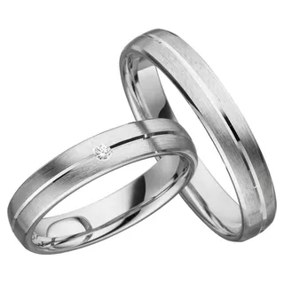 JC Trauringe 925er Sterling Silber Paar-Preis I Eheringe mit kostenfreier Gravur I Partnerringe 4,0mm breit inkl. Etui I Herren-Ring ohne & Damen-Ring mit Zirkonia-Stein I Größe 48 bis 72 I S002