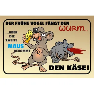 Schatzmix Spruch Der frühe Vogel Metallschild Wanddeko 20x30 cm tin Sign Blechschild, Blech, Mehrfarbig