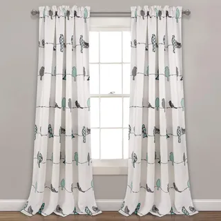 Lush Decor Rowley Birds lichtfilternde Fenstervorhänge, 132,1 x 241,3 cm (B x L), Blau und Grau, buntes Blumendruck, skurrile und verspielte Vogelvorhänge für Schlafzimmer, Wohnzimmer oder Esszimmer