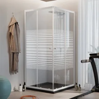 QUADRATISCH DUSCHKABINE 80X80CM H185 MILCHGLAS DUSCHABTRENNUNG SCHIEBETÜR