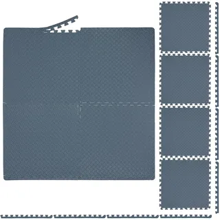 Relaxdays Bodenschutzmatte, 60x60 cm, 8 Schutzmatten mit Rand, EVA, 3m2 Fläche, Unterlegmatte für Fitnessgeräte, grau