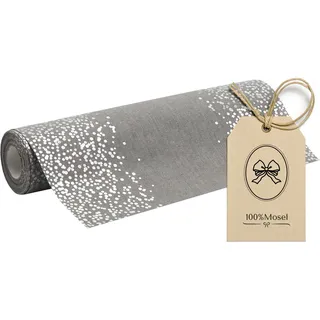 100%Mosel Tischläufer Leinenoptik Grau, Punkte in Silber, (28 cm x 5 m), Tischband, edle Tischdeko für Weihnachten & Adventszeit, Festliche Dekoration zu besonderen Anlässen