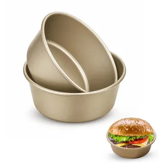 Gurlideo Mini-Brot-Backform für Hamburger, Brötchen, Karbonstahl, Muffins, Cupcakes, Käsekuchen, Kuchen, Torten Backformen für Hochzeit, Geburtstag, Jahrestag 4 Inch- 2 Stück