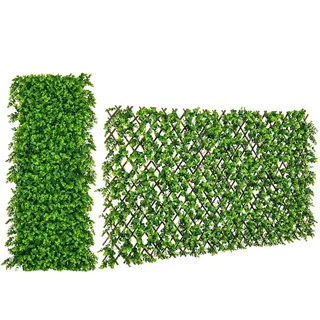 COSTWAY Künstliche Efeu Garten Sichtschutz, 180 x 90 cm, Pflanzenwand Hecken mit Eukalyptus-Blättern, Zaun für Gartenhecken Balkon Außendekoration, Heckenpflanze Windschutz, Weidengeflecht (Grün)