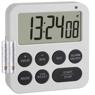 TFA Dostmann Digitaler Timer mit Stoppuhr und Wecker, 38.2051.02, bis 99h/59min/59s, Eieruhr, Küchentimer, Hausaufgabentimer, Kurzzeitwecker, mit LED Warnlicht und 2 Lautstufen, magnetisch