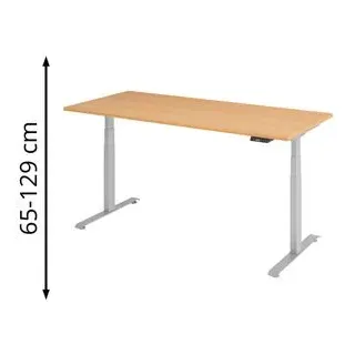 baselite Base Lite elektrisch höhenverstellbarer Schreibtisch buche rechteckig, T-Fuß-Gestell silber 180,0 x 80,0 cm