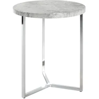HAKU Beistelltisch betonoptik, Chrom, MDF, Metall - Maße: H 54 x Ø 45 cm, Style: Modern