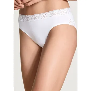 Slip CALIDA "Natural Comfort Lace", Damen, Gr. L (48/50), weiß, Single Jersey, Obermaterial: 92% Baumwolle, 8% Elasthan, gemustert, unifarben, normal, Unterhosen Slip, verspielte Spitze, Regular-Cut, elastischer Single Jersey, weich