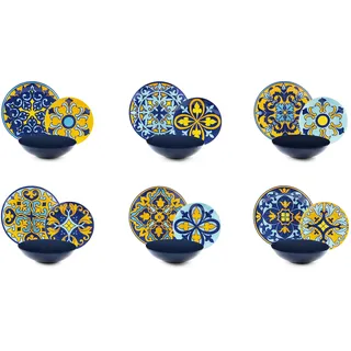 Excelsa Sofia Tellerservice 18 Stück, Porzellan und Steineware, mehrfarbig, 6 Personen