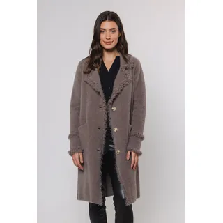Longstrickjacke RINO & PELLE "CATENA", Damen, Gr. S (36), grau (taupe), Feinstrick, Obermaterial: 68% Polyamid, 24% Polyester, 8% Viskose, unifarben, gerade knielang, V-Ausschnitt, leicht ausgefranste Kante, Strickjacken Longstrickjacke, mit Fransendetails und Knöpfen