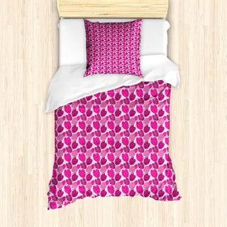 ABAKUHAUS Monstera Bettbezug Set für Einzelbetten, Rosa Blätter, Milbensicher Allergiker geeignet mit Kissenbezug, 135 cm x 200 cm - 80 x 80 cm, Hot Pink Dunkle Magenta - Rosa