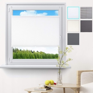 WOLTU Plissee Klemmfix ohne Bohren 95x130cm (BxH) Weiß Faltrollo Plisseerollo mit Klemmträger Lichtdurchlässig, Jalousie Sichtschutz und Sonnenschutz Easyfix Rollo für Fenster & Tür