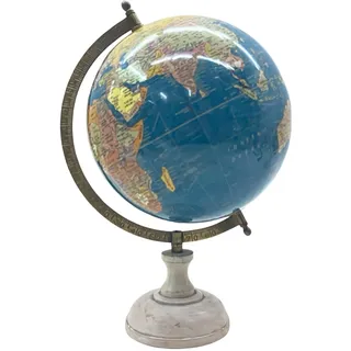 EXERZ 13cm Antiker Globus, Ozeanblau mit Holzsockel