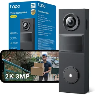 Tapo D205 Akku-Videotürklingel | WLAN Türklingel mit Kamera | 2K, 160° Weitwinkel, Zwei-Wege-Audio | Integrierter Akku | Lokale Speicherung auf microSD & H500 HomeBase | Kompatibel Solarpanel