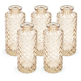 Blümelhuber 5er Set Kleine Vase Glas Deko Hochzeit - Vase Klein - Vase Modern - Deko Frühling - Pflanzen Deko Trockenblumen Set Vasen Hochzeitsdeko (Taupe)