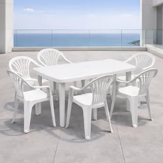 Sitzgarnitur Gartengarnitur 7-teilig Kunststoff Weiß