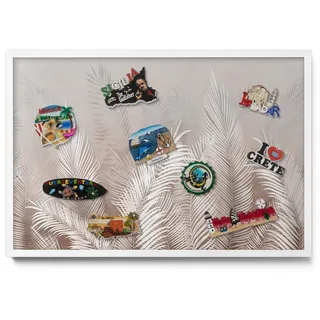 Tulup Magnettafel 60x40 cm Weißer Rahmen Natürliche Boho-Blätter , Metall , Rechteckig , 60x50x0.4 cm , Bilder & Rahmen, Pinnwände & Magnettafeln