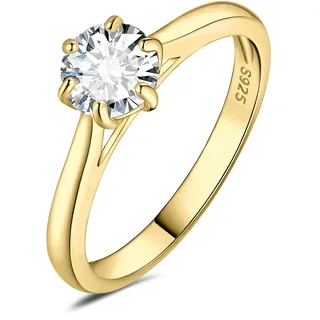 JewelryPalace 0.5ct Rund Moissanite Solitär Promise Ring Damen, Braut Schmuck Set, Verlobungsring Damenring Ringe Silber 925 mit Stein für Frauen, Simulierte Diamant Jubiläum Eheringe Vergoldet 62