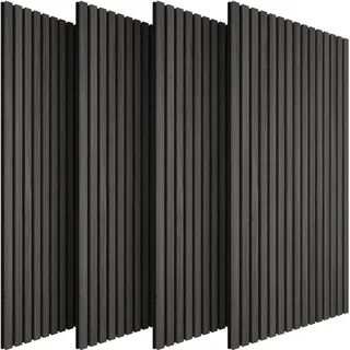 tectake Akustikpaneele 4er Set Sonic Wall II Holzoptik Echtholzfurnier Schallabsorber, Größe flexibel anpassbar, Eiche schwarz , Schwarz , 50x1.8x110 cm , Tapeten & Wandverkleidungen, Akustikpaneele