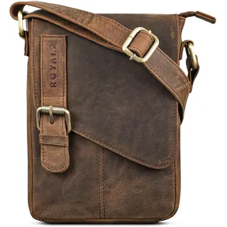 ROYALZ 'Louisiana' Leder Umhängetasche Klein für Männer Herren Ledertasche Mini Seitentasche Vintage Look Tasche zum Umhängen, Farbe:Nevada braun