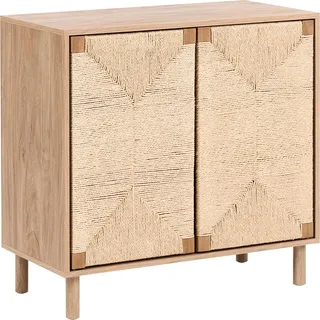 BELIANI Sideboard Hellbraun Faserplatte mit Holzbeinen 2 Papierseil-Türen Boho Design Holzoptik Schrank Schlafzimmer Wohnzimmer Flur Esszimmer - Braun