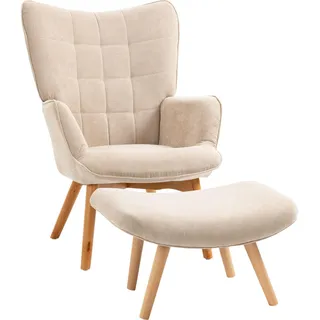 Homcom Ohrensessel Cord 40 x 101 x 72 cm Beige mit Hocker