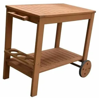 Gartenwagen auf Rädern aus Eukalyptusholz – 93 x 49 x 74 cm – mit Flaschenhalter - Braun