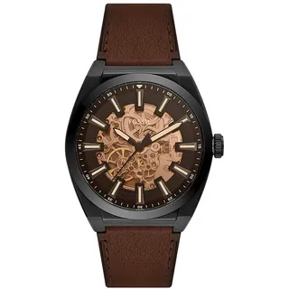 Fossil Everett Uhr für Herren, Automatik-Dreizeigerwerk mit Edelstahl- oder Lederarmband