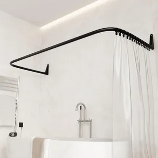 Erica Duschstange U Form, 70x165x70 cm, Montage Gegen die Wand, Eckduschstange für Badewanne ohne Halterung an der Decke, 100% Rostfrei (Schwarz)