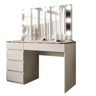 lookway Schminktisch AURORA II ELITE KASCHMIR mit Spiegel und Beleuchtung - Gold, Weiß
